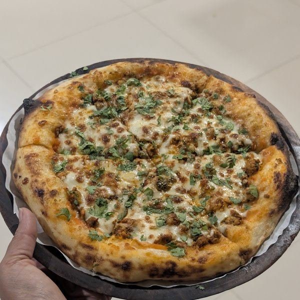 Sourdough pizza close up